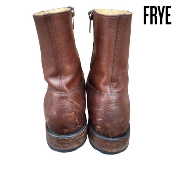 FRYE Square Toe Biker Heath Burnish Brown Leather Zip Short Calf Boot Men 10.5 - Picture 5 of 16